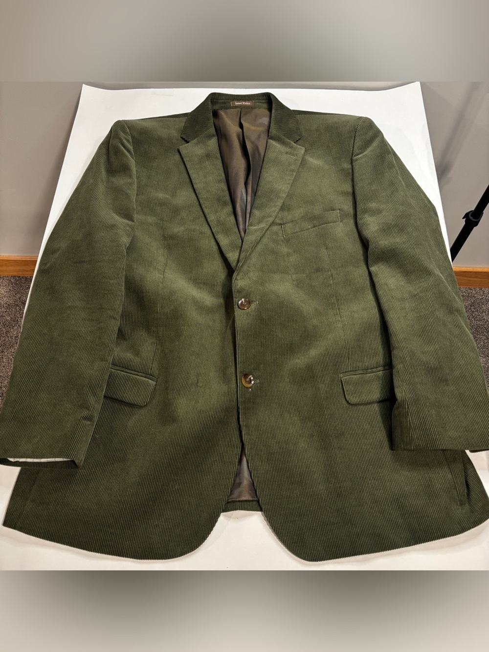Samuel Windsor Jacket Mens Size 46 Green Corduroy Cord Blazer Burgundy Tailored